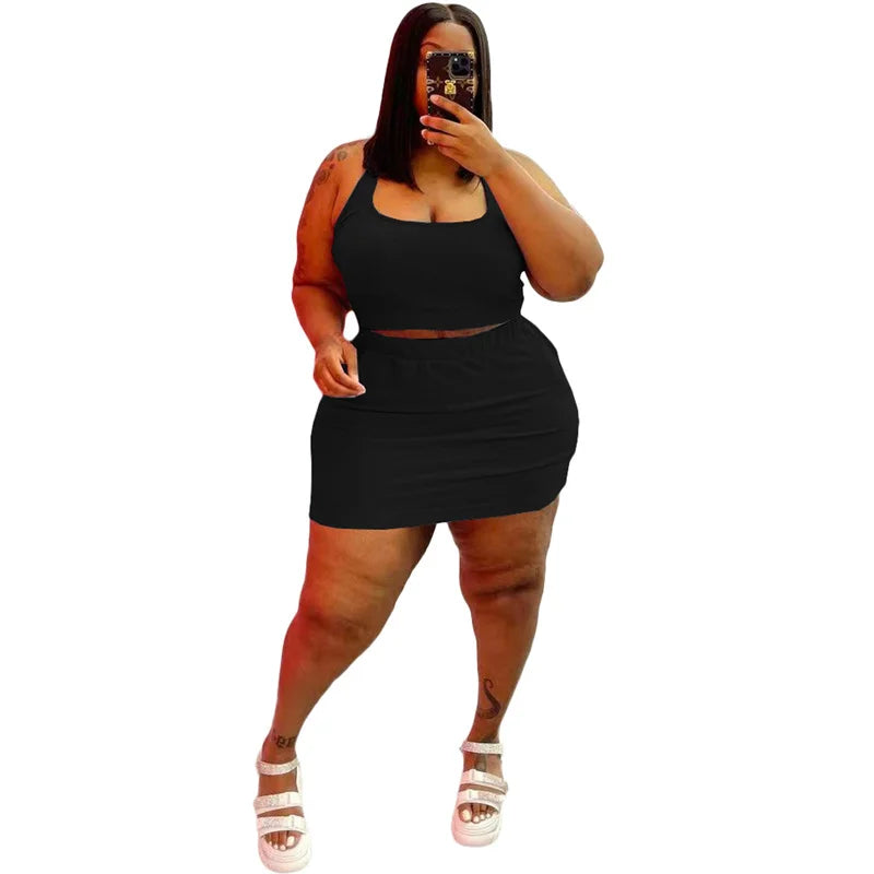 2 Piece Sexy Crop Tops and Skirt Set