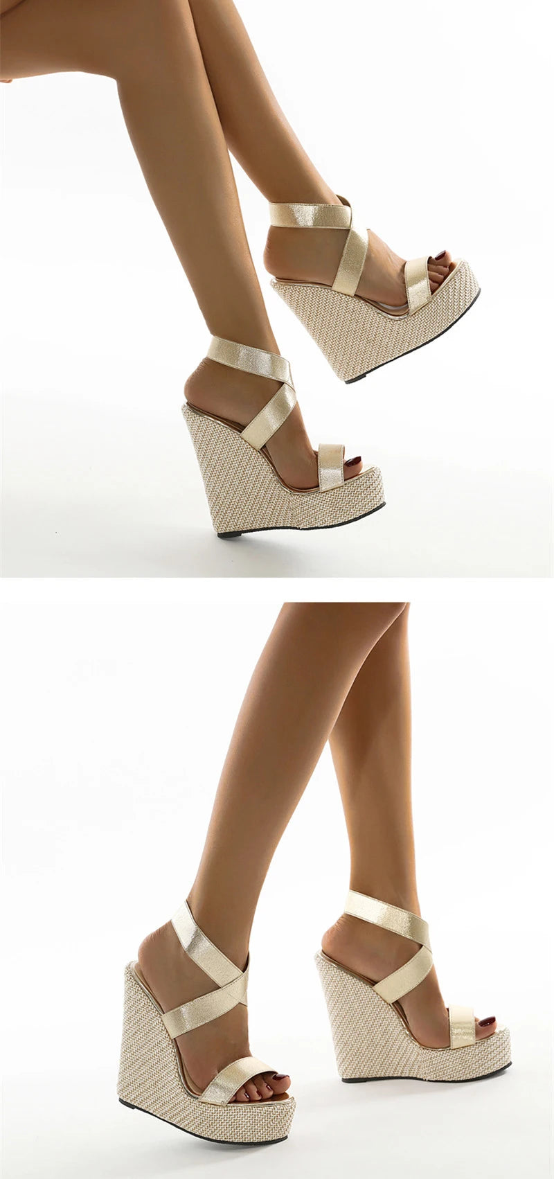 Eilyken Summer Fashion Super High Peep Toe Gladiator Wedges Sandals Women Cover Heel Platform Shoes Size 35-42