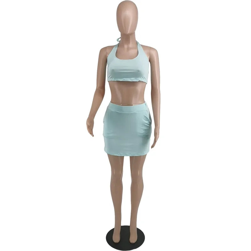 2 Piece Sexy Crop Tops and Skirt Set