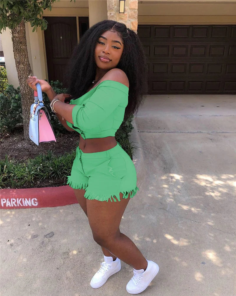Crop Top & Shorts 2 Piece S-4XL Set