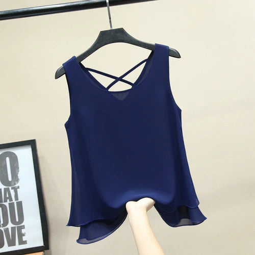2024 Fashion Brand sleeveless Women's blouse Summer Chiffon shirt Sheer O-Neck Casual blouse Plus Size 6XL Loose Female Tops
