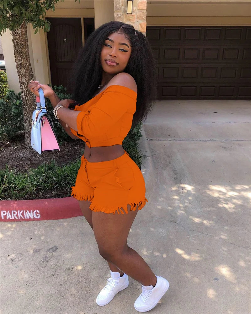 Crop Top & Shorts 2 Piece S-4XL Set