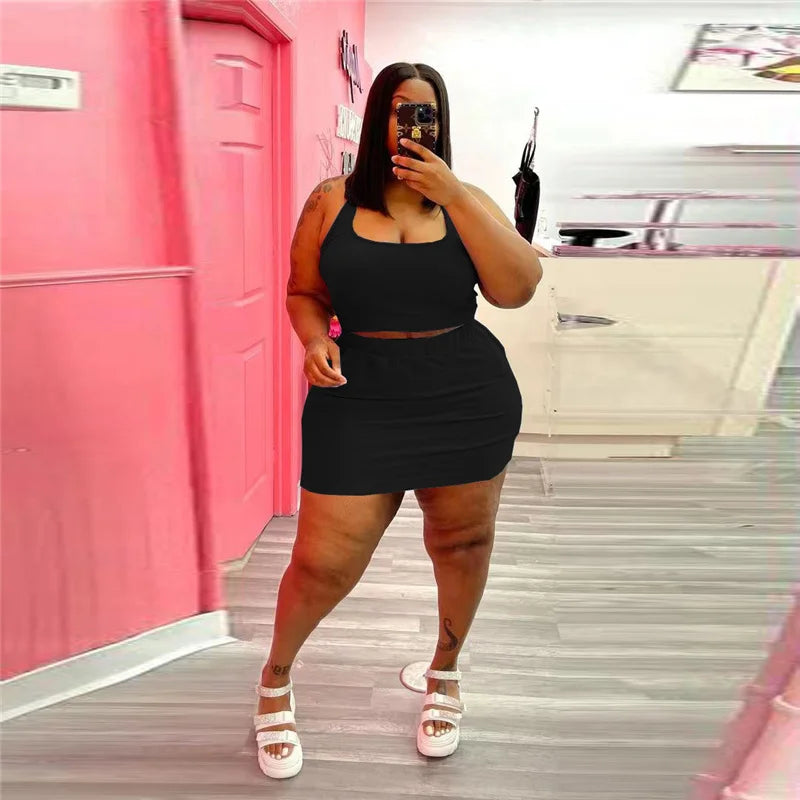 2 Piece Sexy Crop Tops and Skirt Set