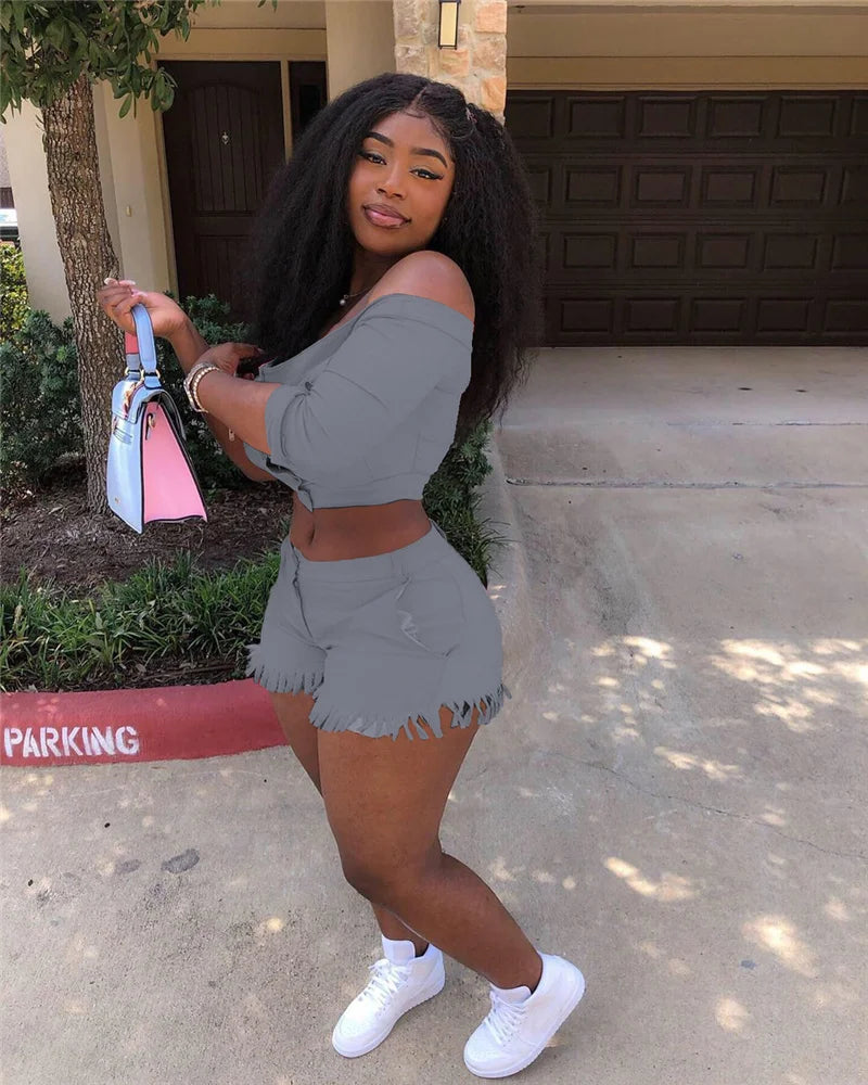 Crop Top & Shorts 2 Piece S-4XL Set