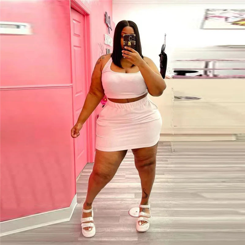 2 Piece Sexy Crop Tops and Skirt Set
