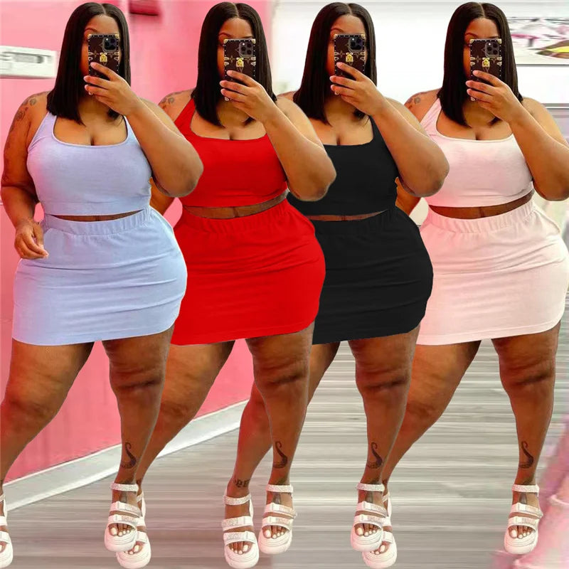 2 Piece Sexy Crop Tops and Skirt Set
