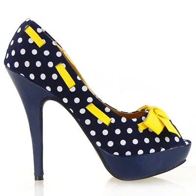 Polka Dots Bow Tie Stiletto High Heel Pumps