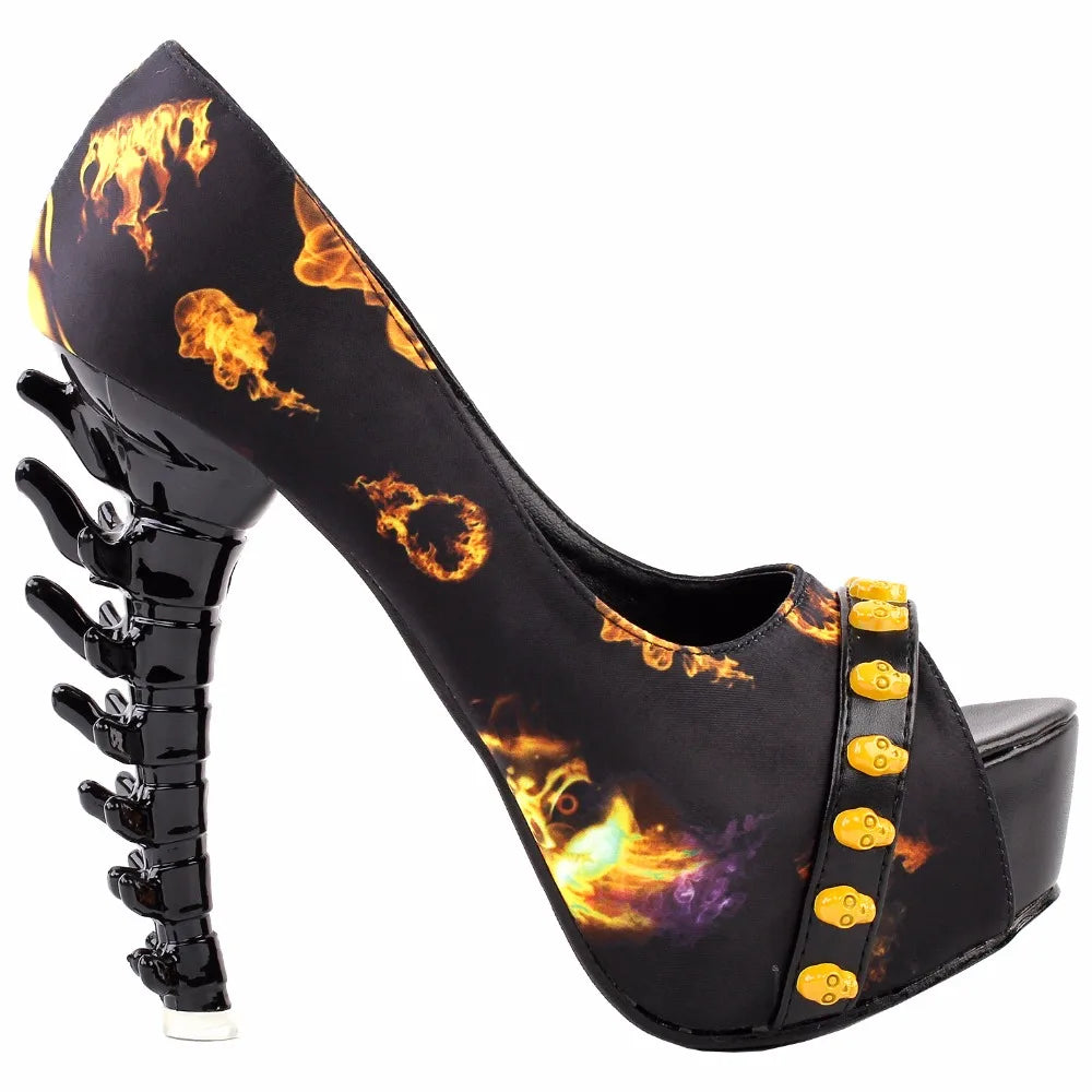 Sexy Punk Skull Peep Toe Platform Bone Heels