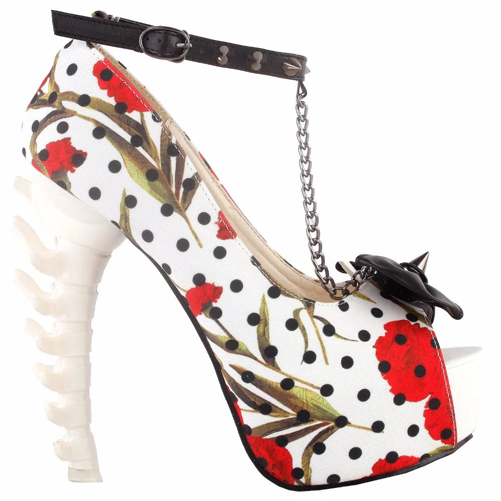 Unique Print Stud Chain Bone Heels