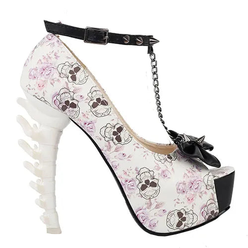 Unique Print Stud Chain Bone Heels