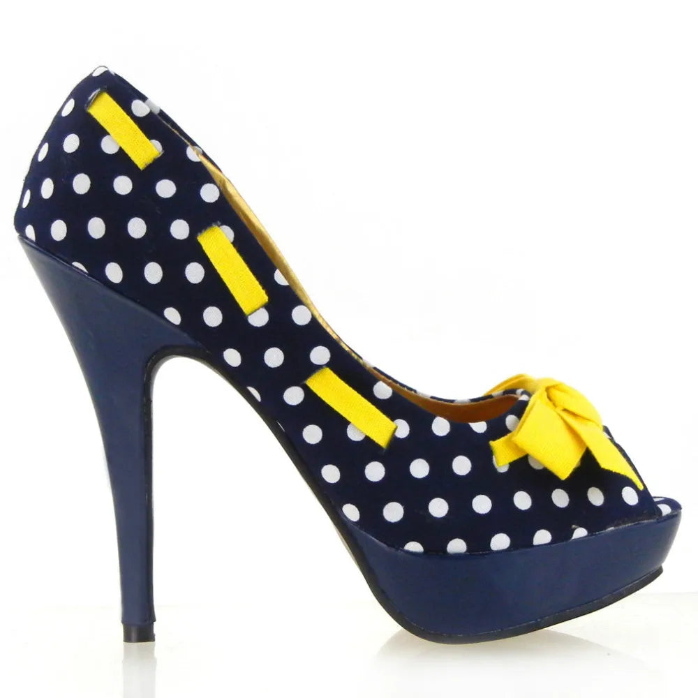 Polka Dots Bow Tie Stiletto High Heel Pumps