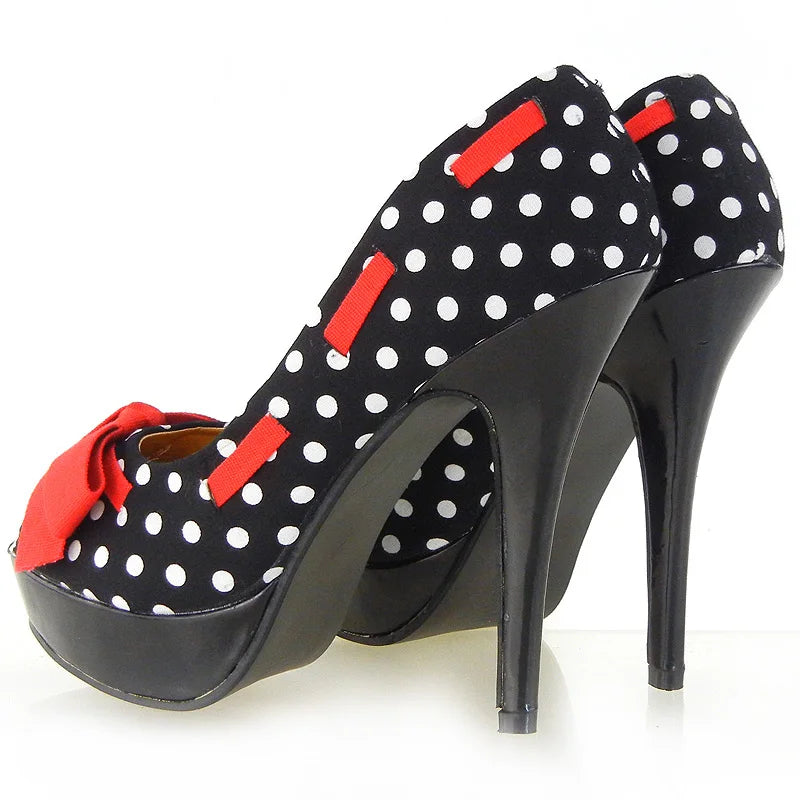 Polka Dots Bow Tie Stiletto High Heel Pumps
