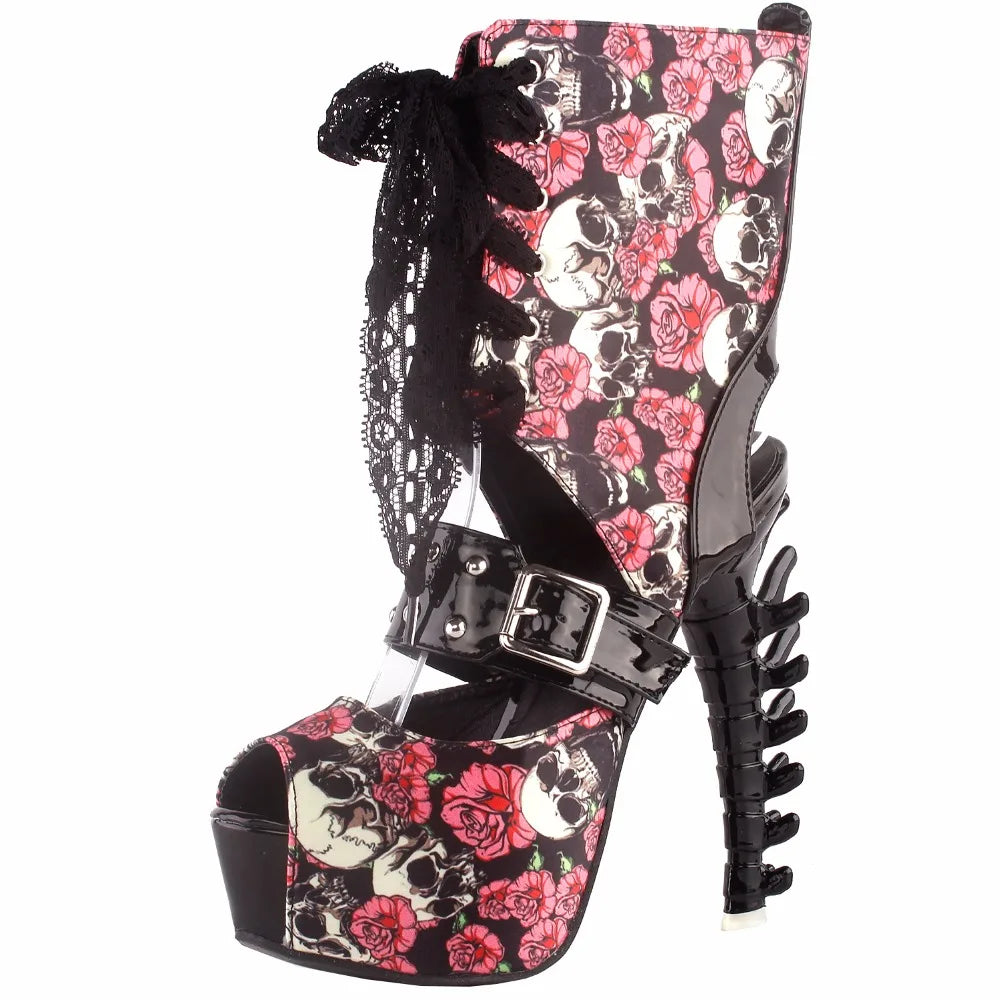 Skull Platform Bone Heel Ankle Boots