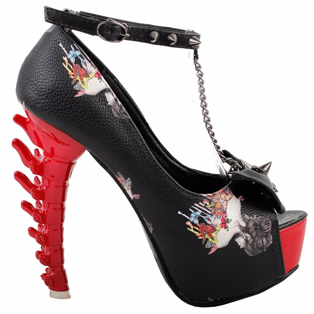 Unique Print Stud Chain Bone Heels
