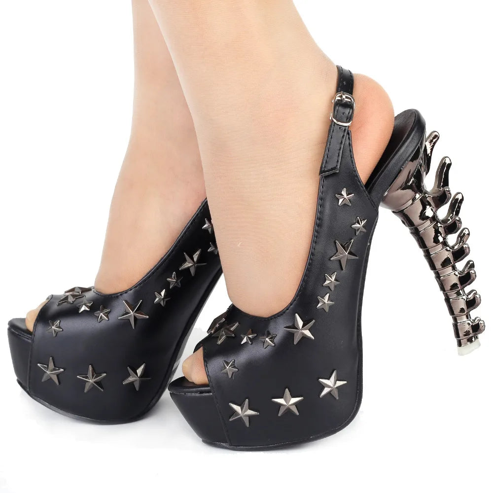 Star Stud Sling Back Platform Bone Heels
