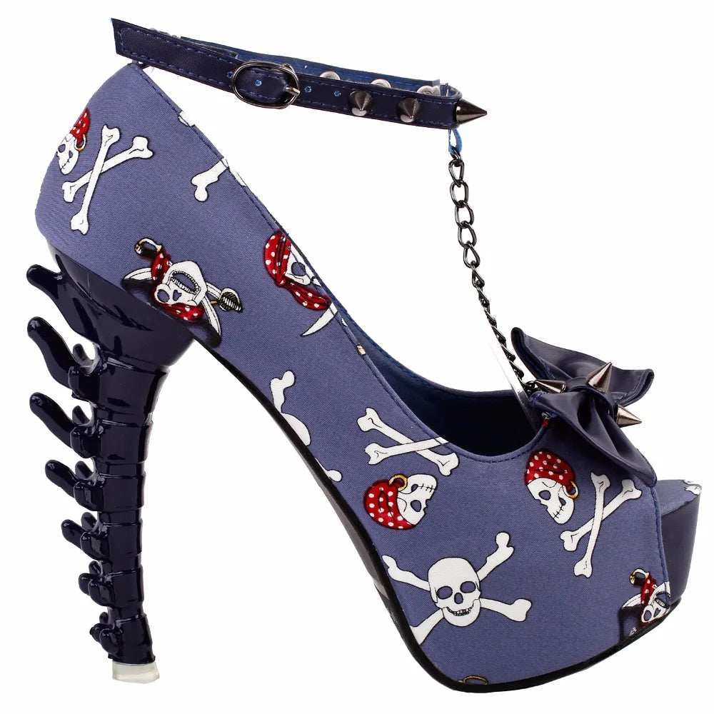 Unique Print Stud Chain Bone Heels
