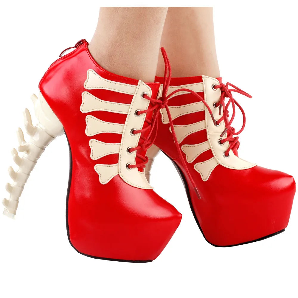 Punk Bone Platform Ankle Boots