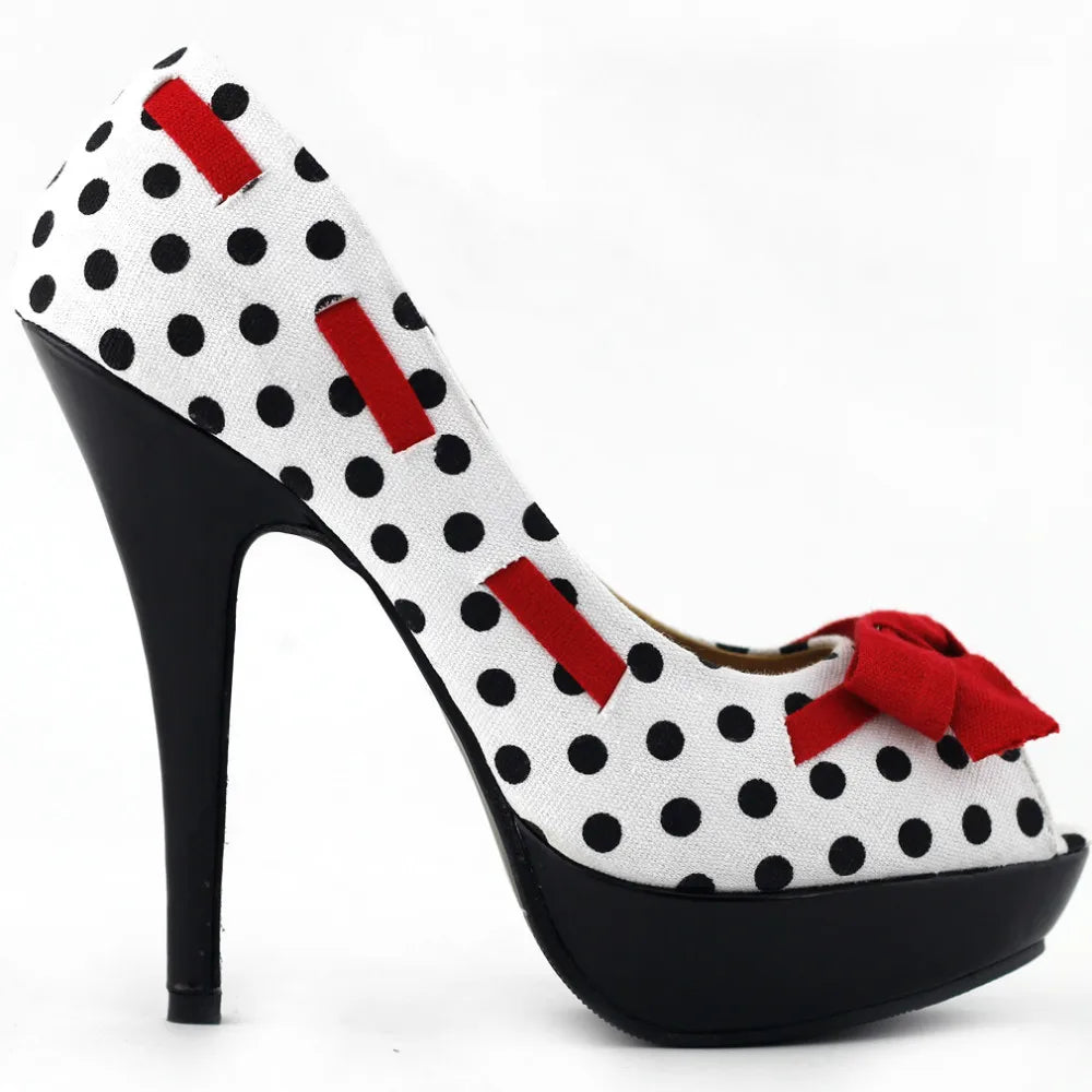 Polka Dots Bow Tie Stiletto High Heel Pumps
