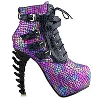 Punk Snake Pattern Bone High Heel Platform Boots