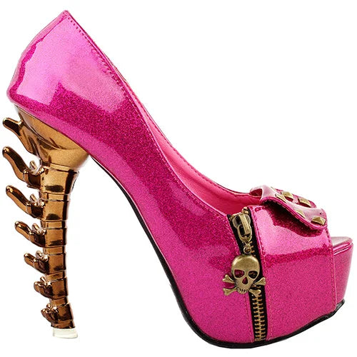 Skull Head Zip Peep Toe Platform Bone Heels