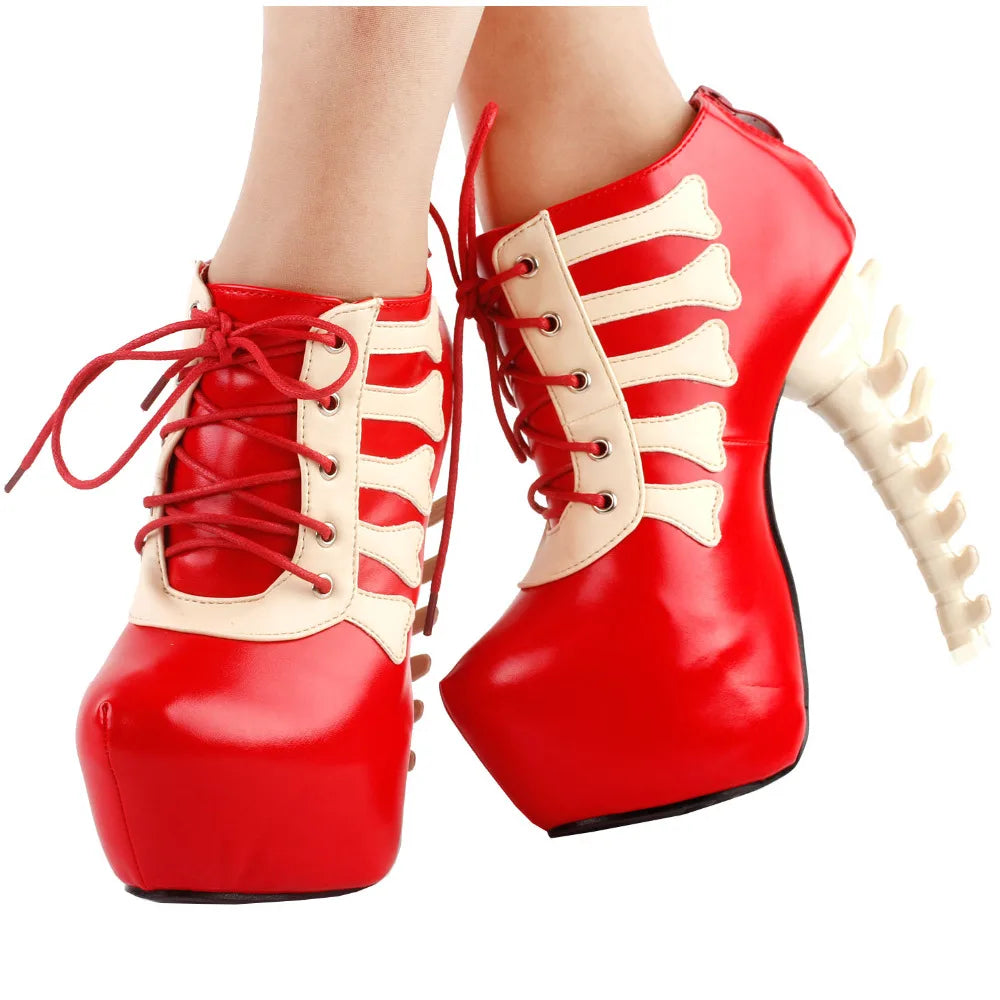Punk Bone Platform Ankle Boots