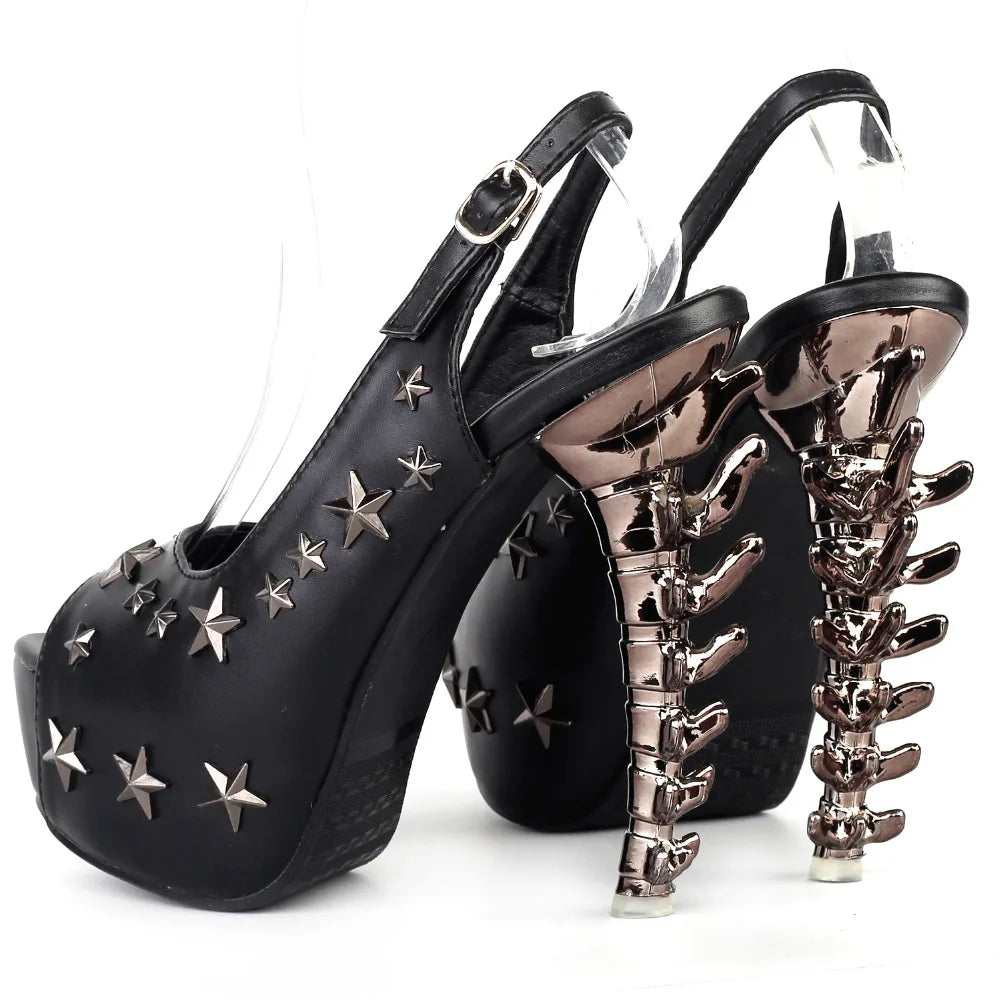 Star Stud Sling Back Platform Bone Heels