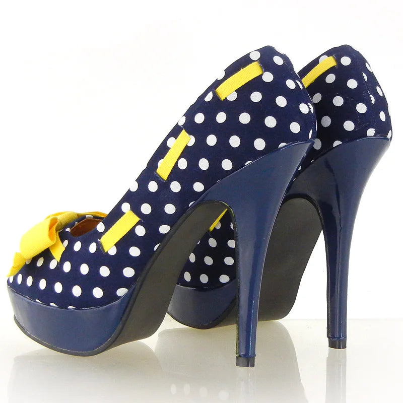 Polka Dots Bow Tie Stiletto High Heel Pumps