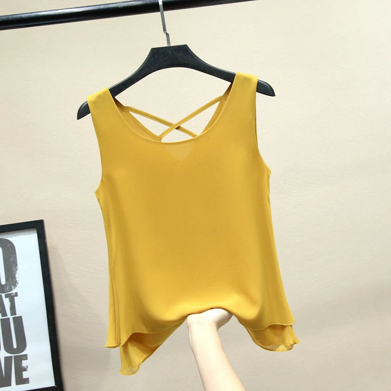 2024 Fashion Brand sleeveless Women's blouse Summer Chiffon shirt Sheer O-Neck Casual blouse Plus Size 6XL Loose Female Tops