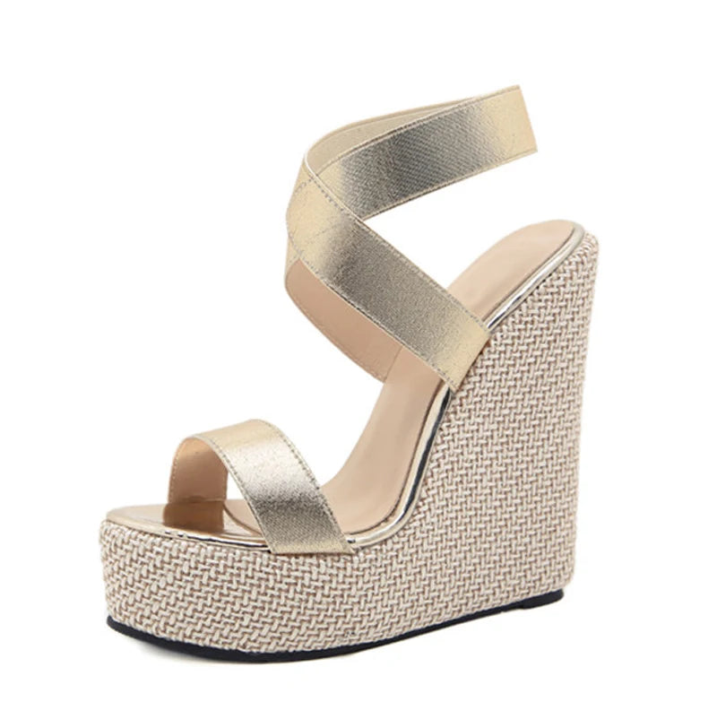 Eilyken Summer Fashion Super High Peep Toe Gladiator Wedges Sandals Women Cover Heel Platform Shoes Size 35-42