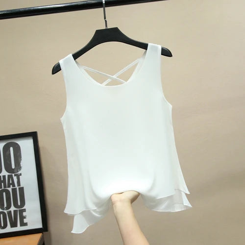 2024 Fashion Brand sleeveless Women's blouse Summer Chiffon shirt Sheer O-Neck Casual blouse Plus Size 6XL Loose Female Tops