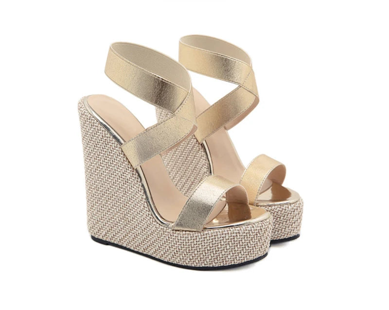 Eilyken Summer Fashion Super High Peep Toe Gladiator Wedges Sandals Women Cover Heel Platform Shoes Size 35-42