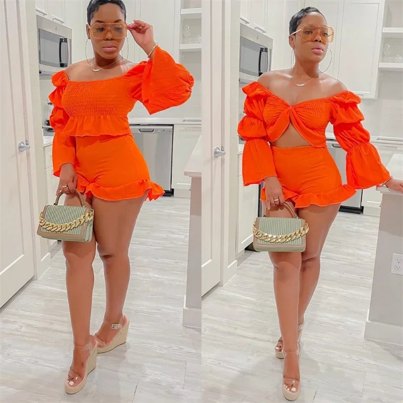 Puff Sleeve Top and Shorts 2 Piece Set