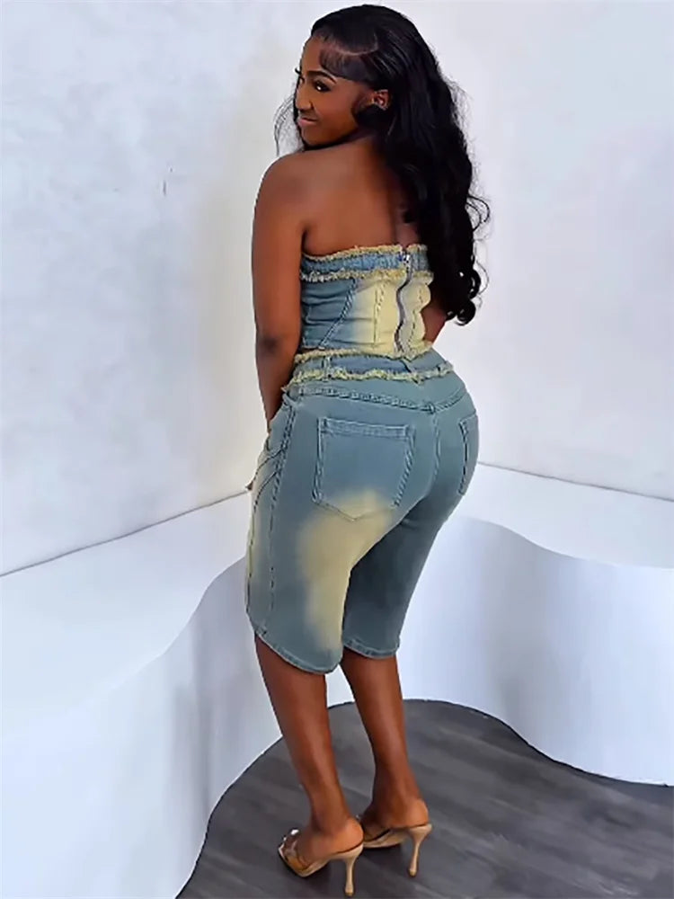 2 Piece Denim Top & Short Set