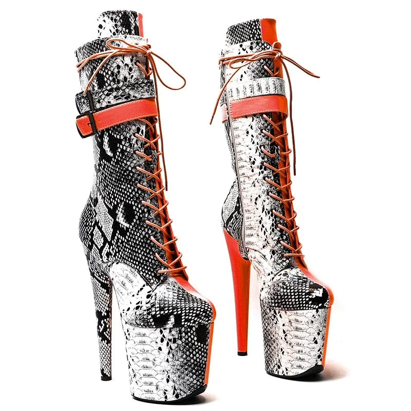 Snake Print Platform High Heel Boots