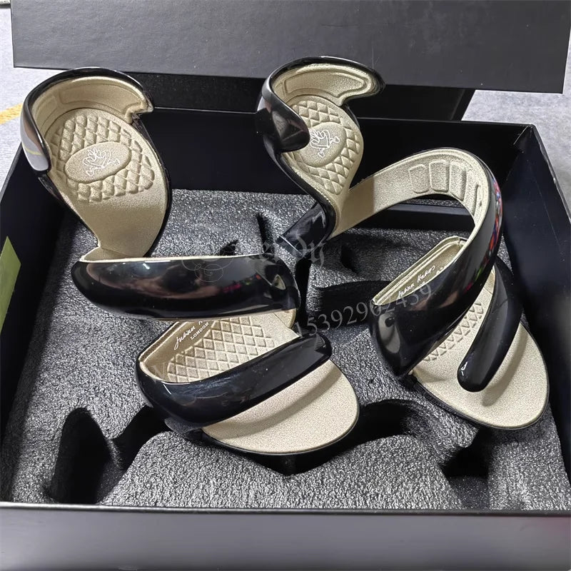 Sandals Gladiator Snake Shoes Blue Patent 2025 Women Riband Design Mixed Colors Strange Style Slip On Modern Fashion High Heels