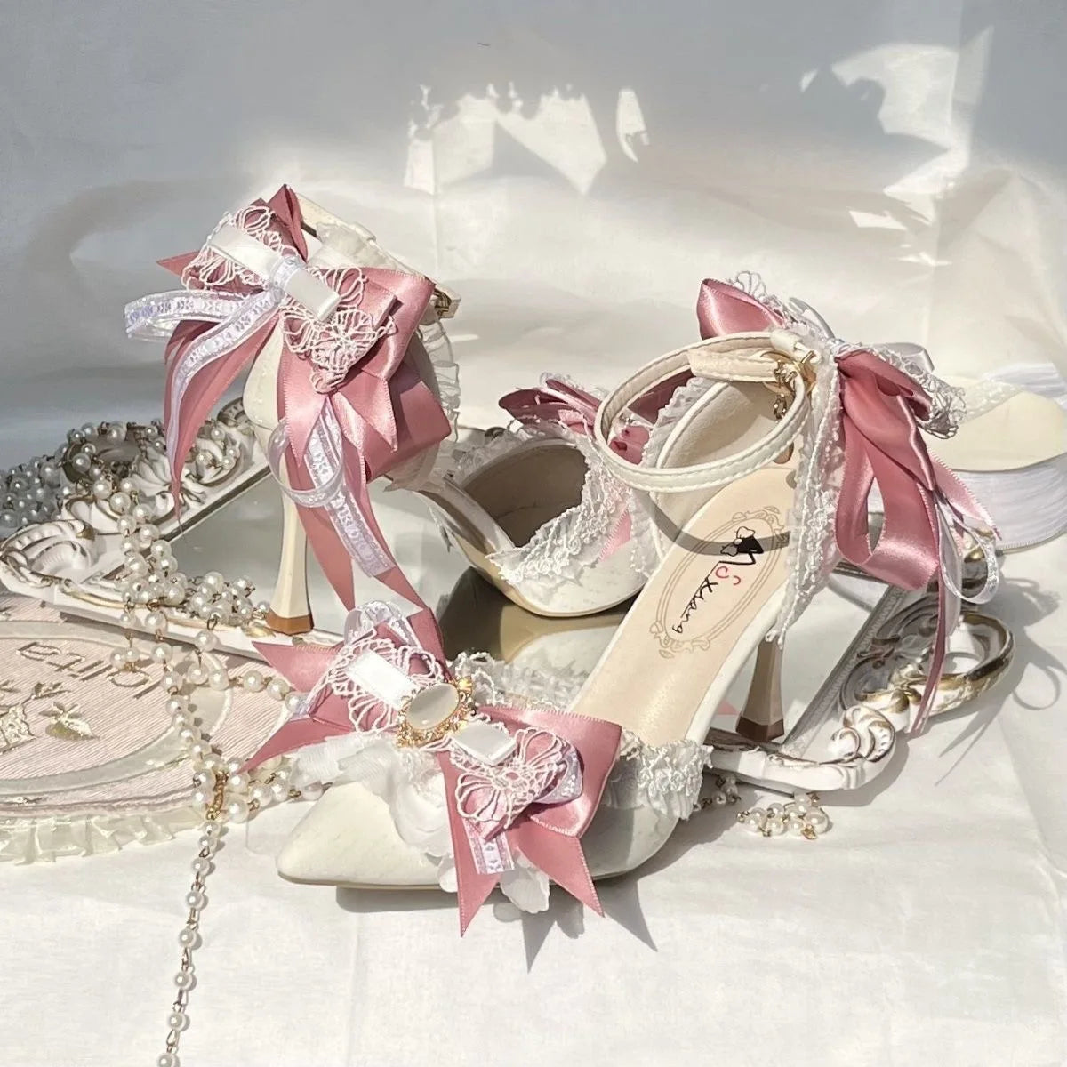 Pink Heeled Sandals Lolita Heels Shoe and Bag Set Luxury Woman High Heels Party Shoes Woman Bow Weddings Bridal Shoes Y2K Heels