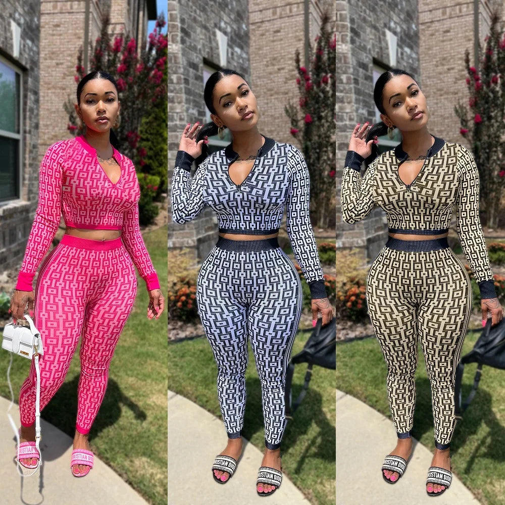 Stretch Knitted Printed Sports Yoga 2 piece Set