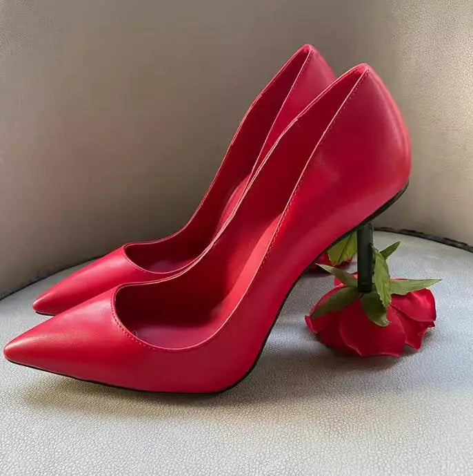 Rose Flower Slingback Real Leather Unique Heels