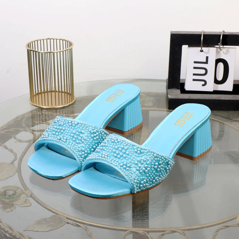 Low Thick Heel Slippers
