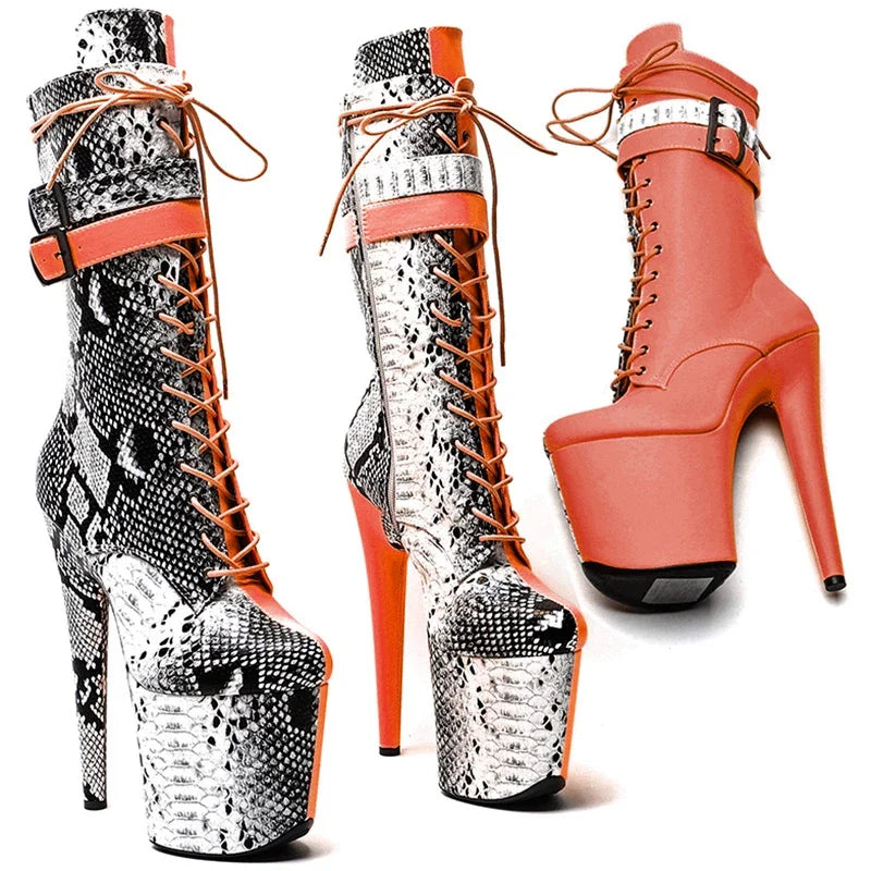 Snake Print Platform High Heel Boots
