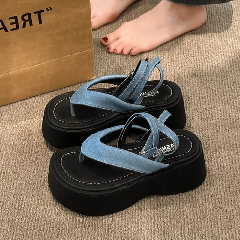 Platform Buckle Flip Flop Slingback Sandals