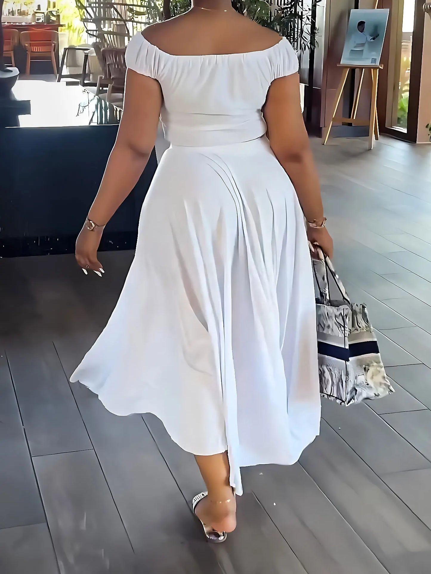 Women's Casual two-piece Summer Solid Off Shoulder Crop Top and Long SkirtSet -Stylish Elegant Vestidos