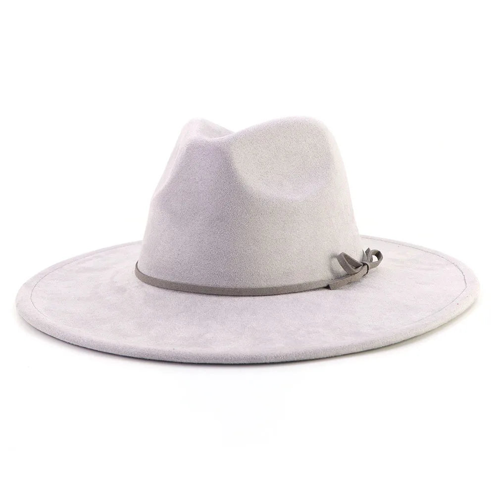 Suede fedora hat with same color accessories teardrop top wide brim hat for men and women Panama hat chapeau homme sombrero