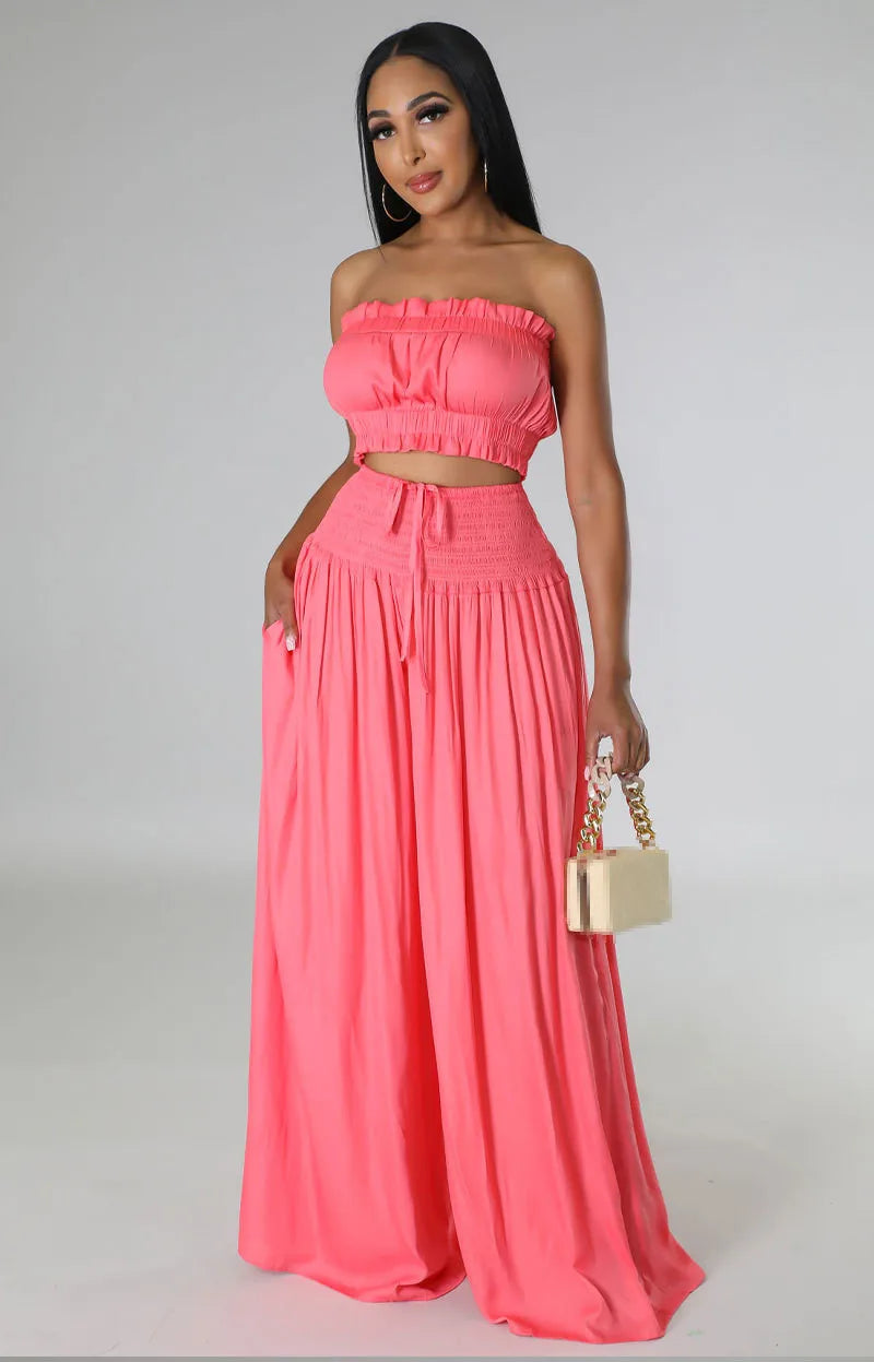Tube Crop Top 2 Piece Pants Set