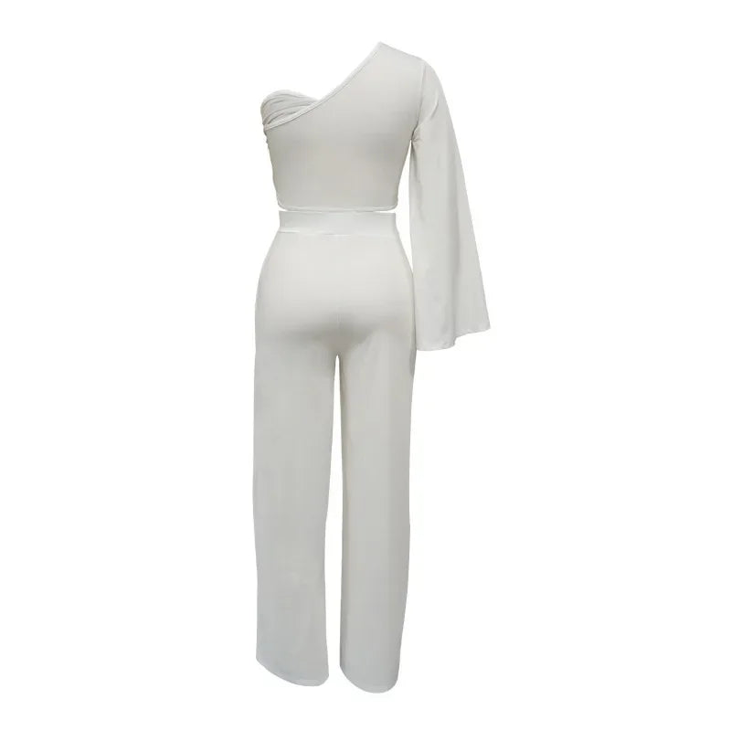 One Shoulder Crop Top & Pants 2 Piece Set
