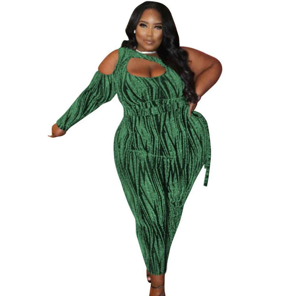 Sexy Jumpsuits Plus Size Women Clothing Single Long Sleeve Hollow Out Club Outfits Bodycon Stretch Wholesale Drop Shipping