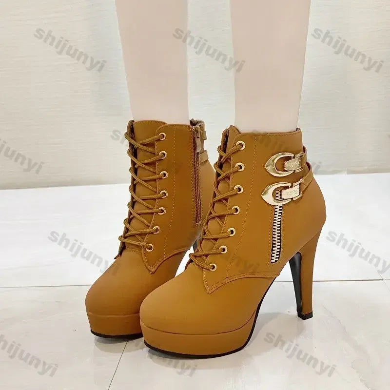 Chunky Heeled Buckle Ankle Platform Boots