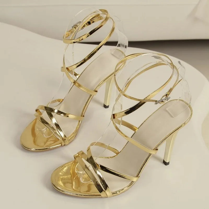 Summer Fashion Open Toe 10cm High Heels Shoes 2024 Women Sandals Pumps Female Lace-up Thin Heels Party Casual Females Shoes