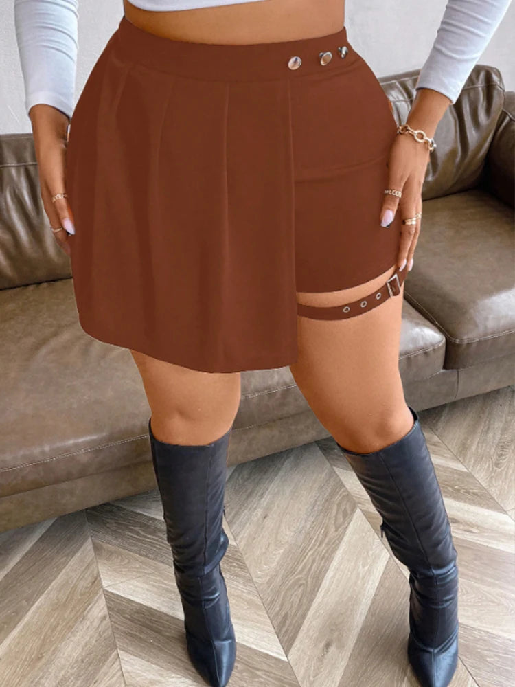 Plus Size Women's High Waist Pleated Button Skirt Asymmetric Skirt Shorts Bandage Spicy Style Best Choice in Summer