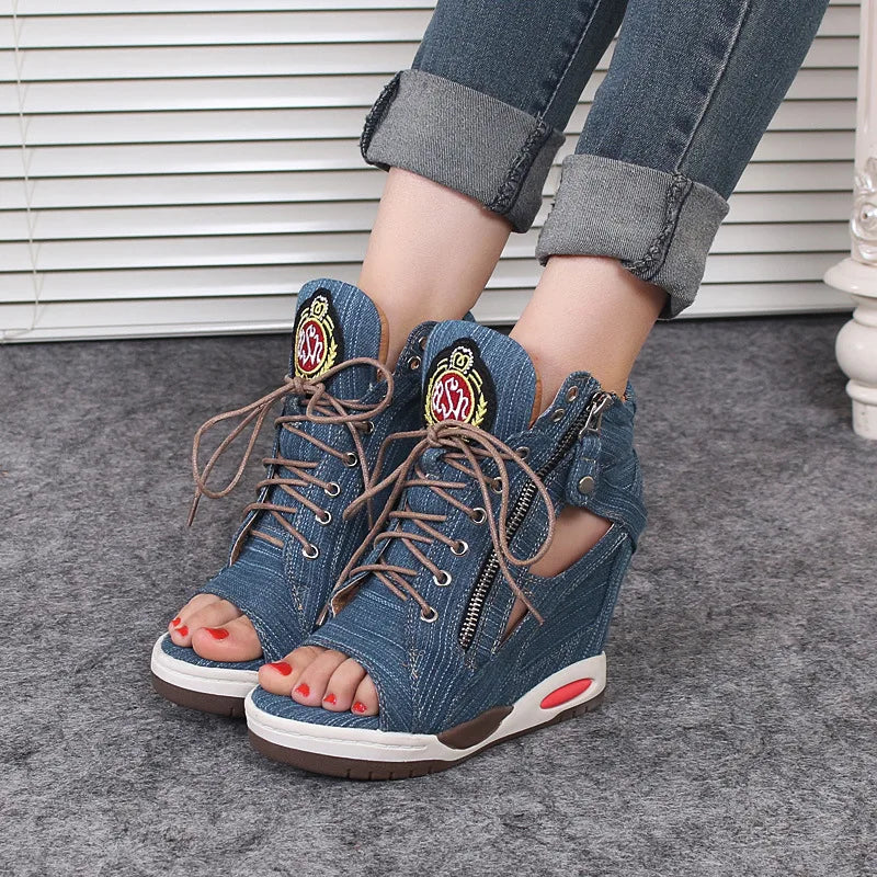 Platform Round Toe Wedge Boots